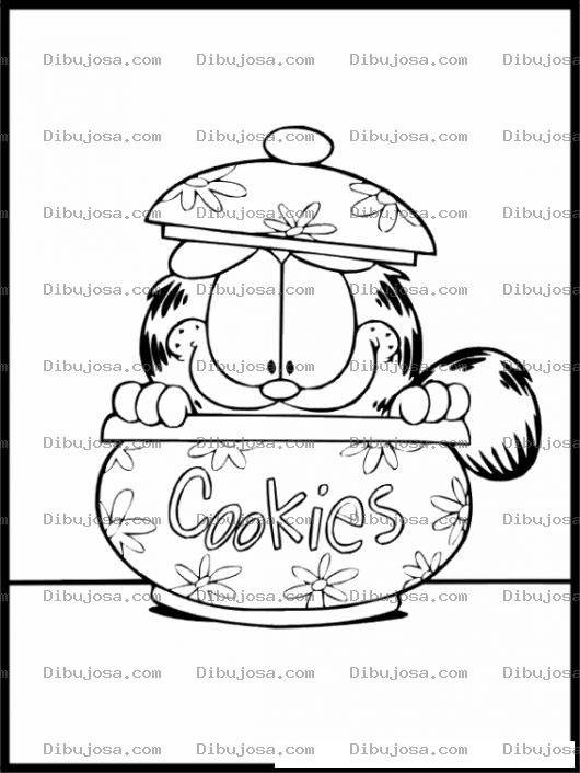 Dibujo para colorear Colorear Garfield Metido En Un Jarron De Galletas