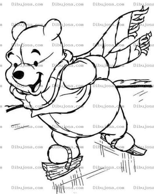 Dibujo para colorear pintar a Winnie pooh patinando