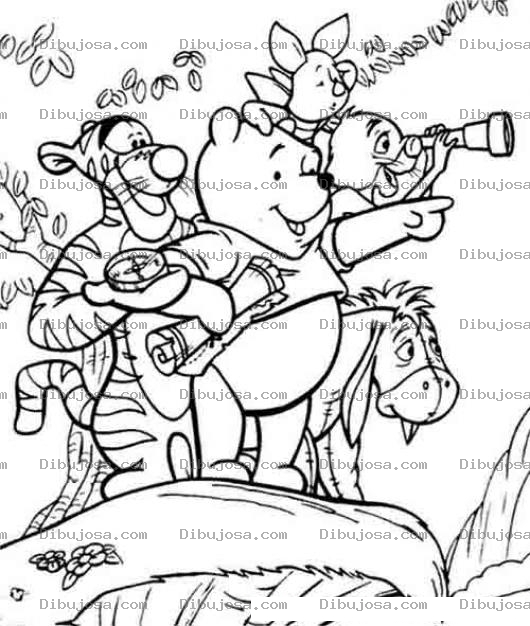 Dibujo para colorear pintar a Winnie pooh con sus amigos