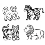 Dibujo para colorear Colorear Mono Cebra Tigre Y Leon