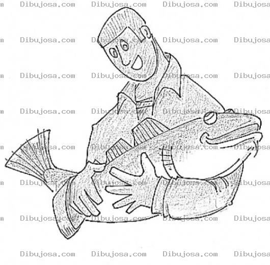Dibujo para colorear Hombre Con Un Pescado Grande Para Pintar Y Colorear