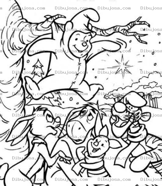 Dibujo para colorear colorear a Winnie pooh colgado de una rama