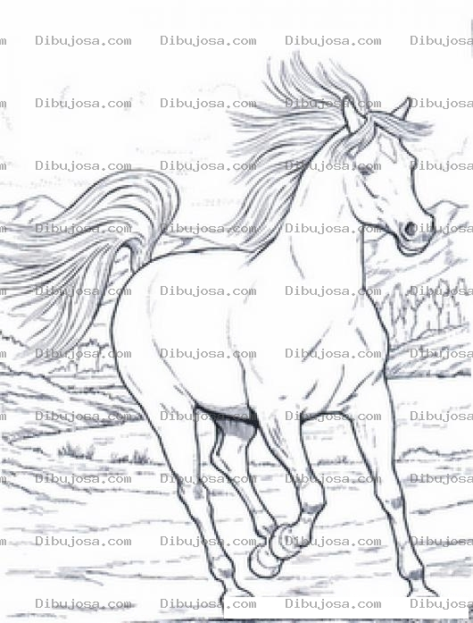 Dibujo para colorear Caballo Coriiendo Sin Silla Y Con El Pelo Suelto Para Colorear