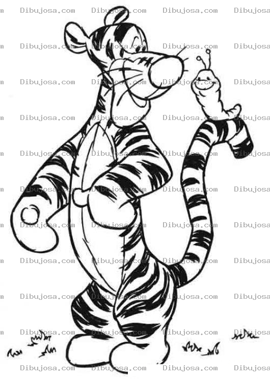 Dibujo para colorear Colorear a tiger con un gusano en la cola