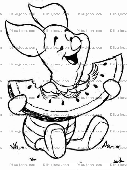 Dibujo para colorear Colorear a piglet comiendo sandia