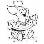 Dibujo para colorear Colorear a piglet comiendo sandia