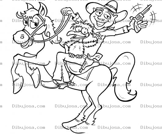 Dibujo para colorear Dibujo De Vaquero Con Pistola Sobre Su Caballo Para Colorear