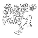 Dibujo para colorear Dibujo De Vaquero Con Pistola Sobre Su Caballo Para Colorear