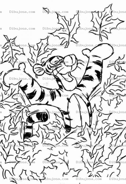 Dibujo para colorear Colorear a tiger entre las hojas