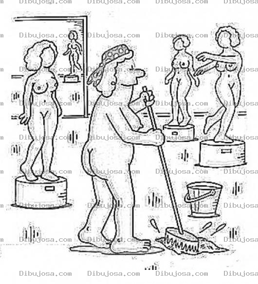 Dibujo para colorear Colorear Senora De La Limpieza Trabajando En El Muse De Esculturas Del Cuerpo Humano