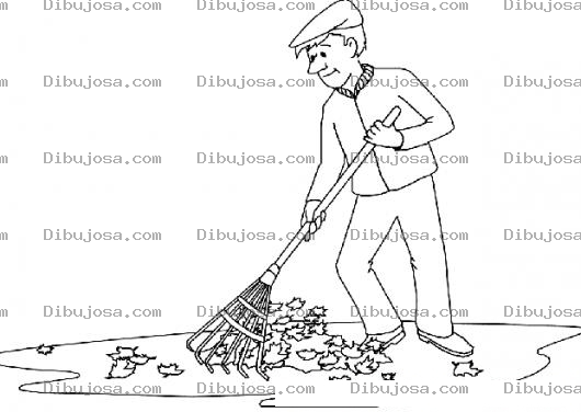 Dibujo para colorear Dibujo D Eun Hombre Barriendo Hojas Para Colorear