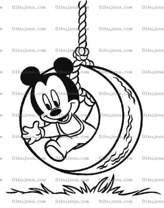 Dibujo para colorear El Hijo De Mickeymouse Jugando En Un Neumatico Para Colorear