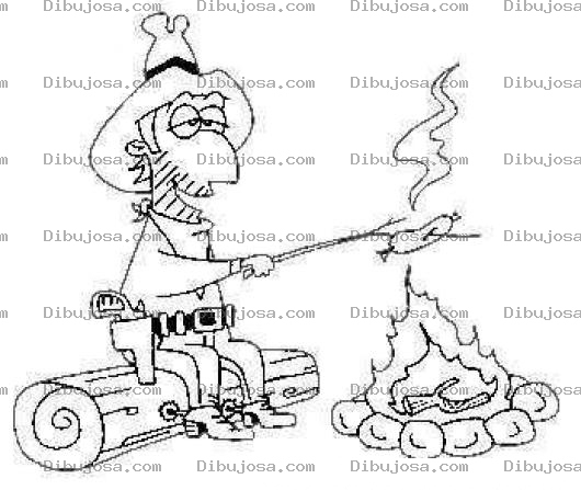 Dibujo para colorear Dibujo De Un Vaquero Cocinando Salchicas En Una Fogata