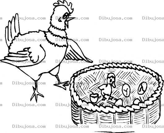 Dibujo para colorear Gallina Viendo A Sus Pollitos Nacer