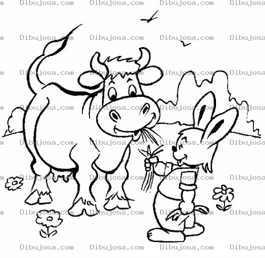 Dibujo para colorear Colorear Conejito Dando De Comer A La Vaquita