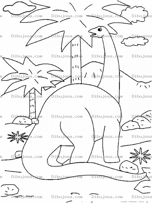 Dibujo para colorear Colorear Dinosaurio Frente A Una Palmera