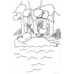 Dibujo para colorear Colorear Hipopotamo Nadando Boca Arriba
