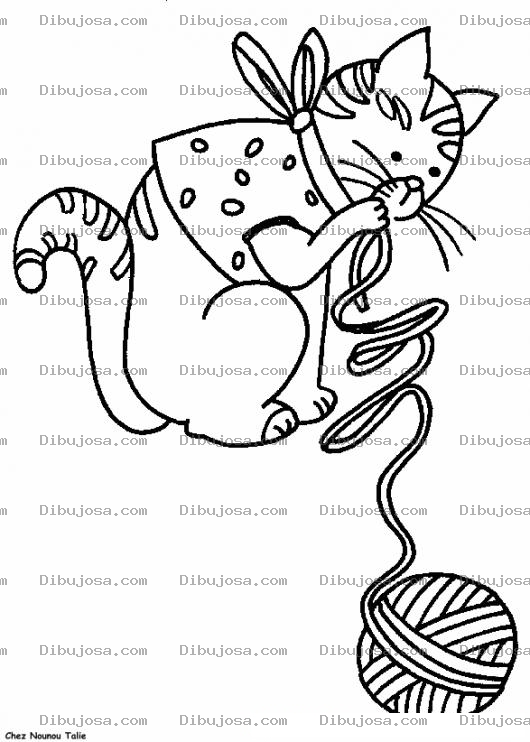 Dibujo para colorear Colorear Gato Jugando Lana
