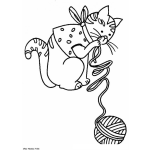 Dibujo para colorear Colorear Gato Jugando Lana