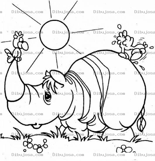 Dibujo para colorear Colorear Rinoceronte Con Pajaritos