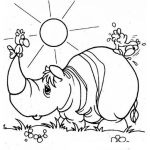 Dibujo para colorear Colorear Rinoceronte Con Pajaritos