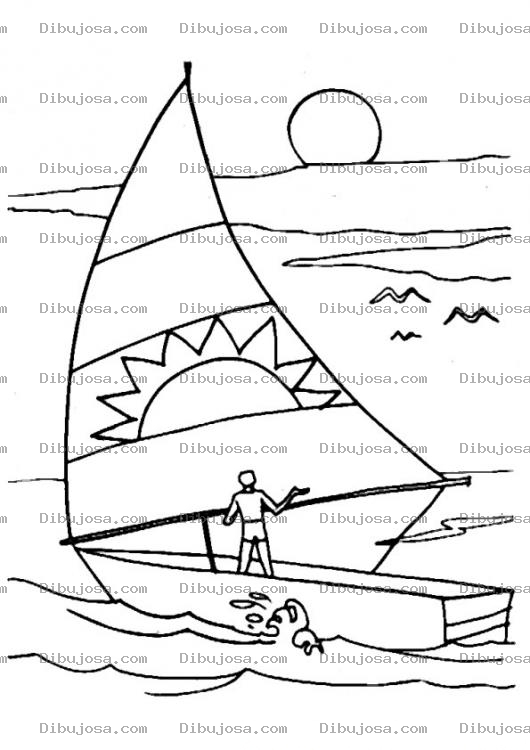 Dibujo para colorear Colorear barquito de vela en atardecer