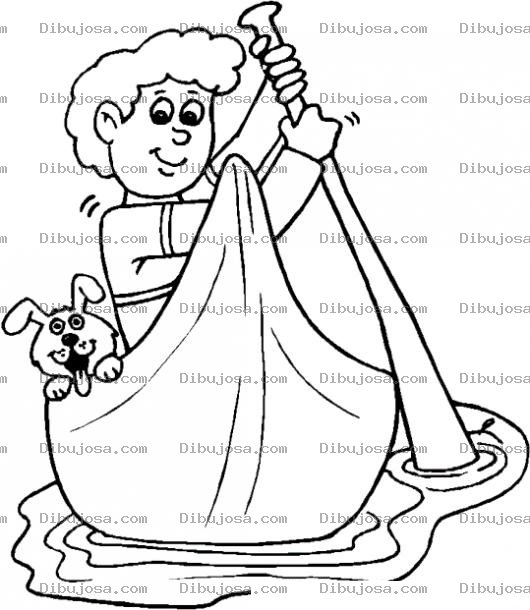 Dibujo para colorear Colorear Muchacho Con Su Perrito En Una Lancha De Remos