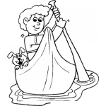 Dibujo para colorear Colorear Muchacho Con Su Perrito En Una Lancha De Remos