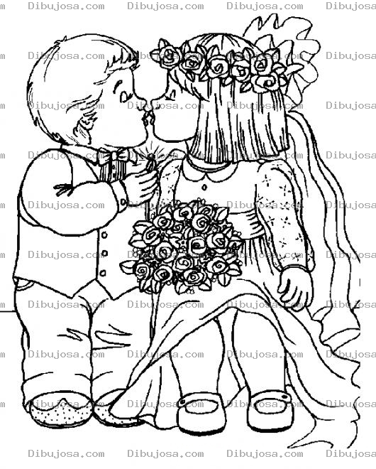Dibujo para colorear Dibujo De Un Novio Besando A La Novia En Una Boda Para Colorear
