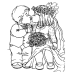Dibujo para colorear Dibujo De Un Novio Besando A La Novia En Una Boda Para Colorear