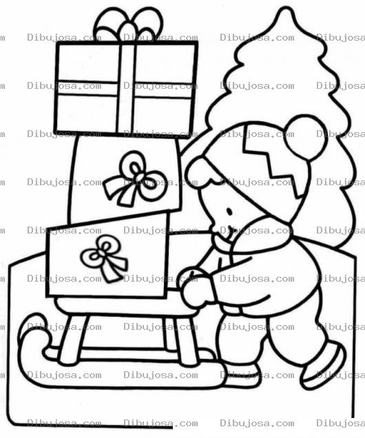 Dibujo para colorear Colorear Nene Con Trineito Con Regalitos De Navidad