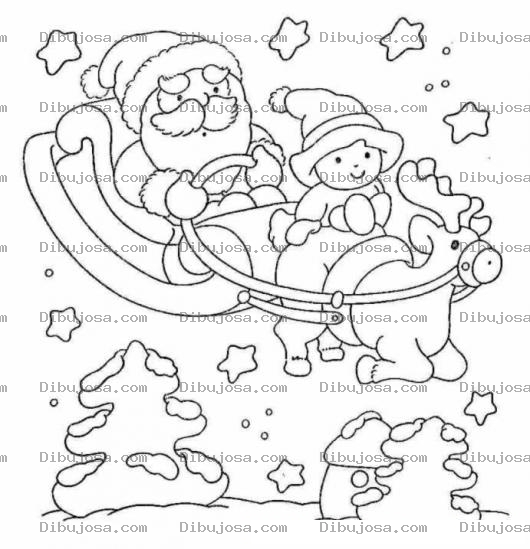 Dibujo para colorear Colorear Viejito Pascuero Con Rudolph Y Un Duendecito