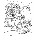 Dibujo para colorear Clorear A Santa Claus Con Mickey Mouse Y Pluto Repartiendo Juguetes Desde Su Trineo