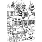 Dibujo para colorear Colorear A Santa Aterrizando Frente A Una Casa