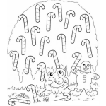 Dibujo para colorear Colorear Al Hombre De Jenjibre Cortando Dulces De Bastones De Navidad