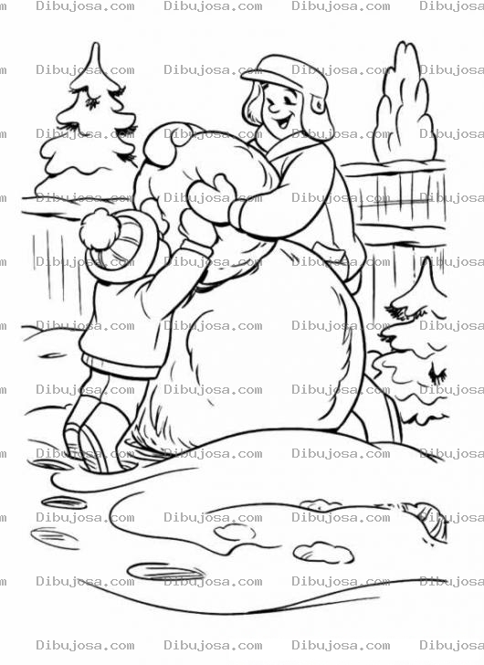 Dibujo para colorear Colorear Papa E Hijo Armando Al Hombre De Nieve