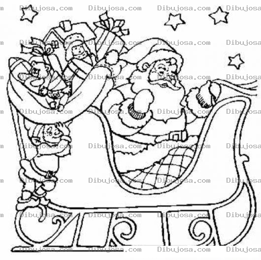 Dibujo para colorear Colorear A Papa Noel Con Un Elfo Ayudandole A Meter Juguetes En El Trineo