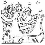 Dibujo para colorear Colorear A Papa Noel Con Un Elfo Ayudandole A Meter Juguetes En El Trineo