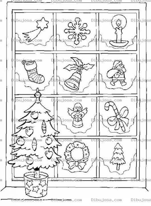 Dibujo para colorear Colorear Ventana Decorada Con Dibujos De Navidad
