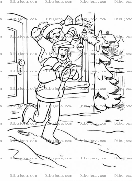 Dibujo para colorear Colorear A Papa E Hijo Jugando En La Nieve Para Navidad