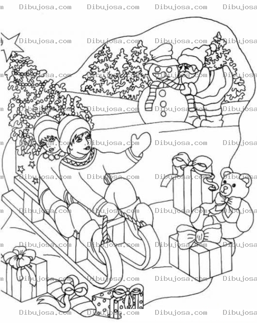 Dibujo para colorear Dibujo De Hermanitos Jugando En Trineo Para Navidad