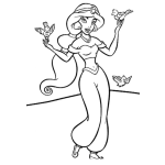 Dibujo para colorear Colorear A La Princesita Jasmin Con Dos Pajaritos